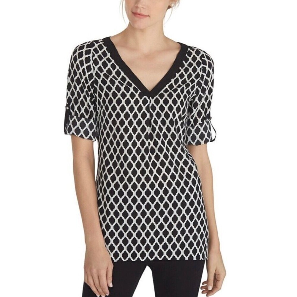 White House Black Market Long Sleeve Black And White High-Low Tunic SZ 0